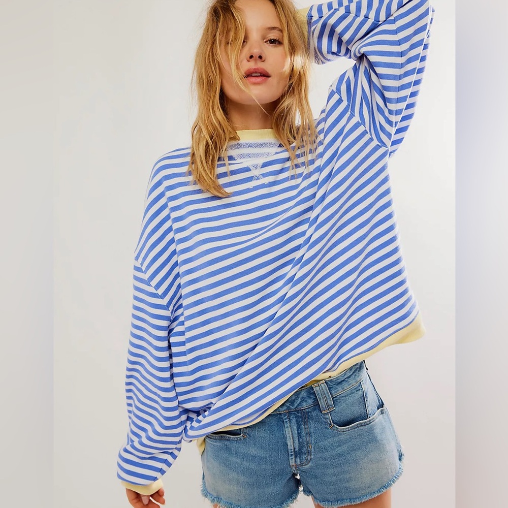 Free People We The Free Classic Striped Oversized Crewneck